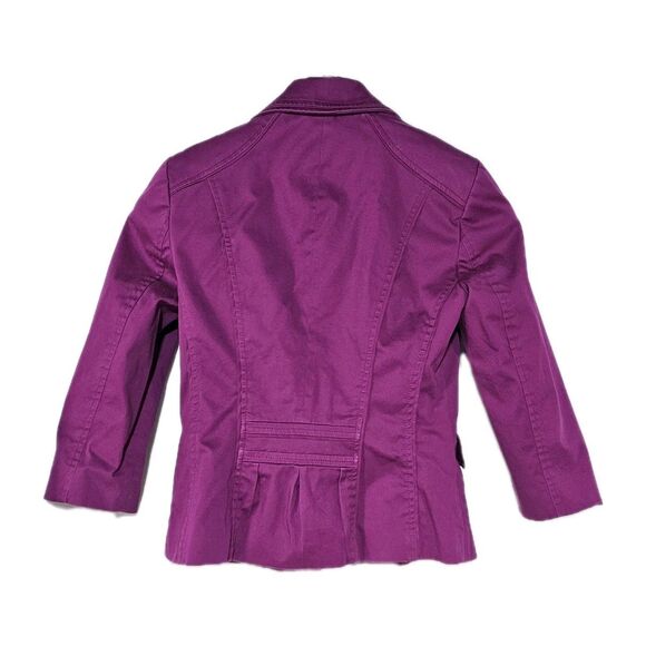 White House Black Market Blazer Size 00 Magenta Pink Cotton Stretch 3/4 Sleeve - Picture 3 of 8
